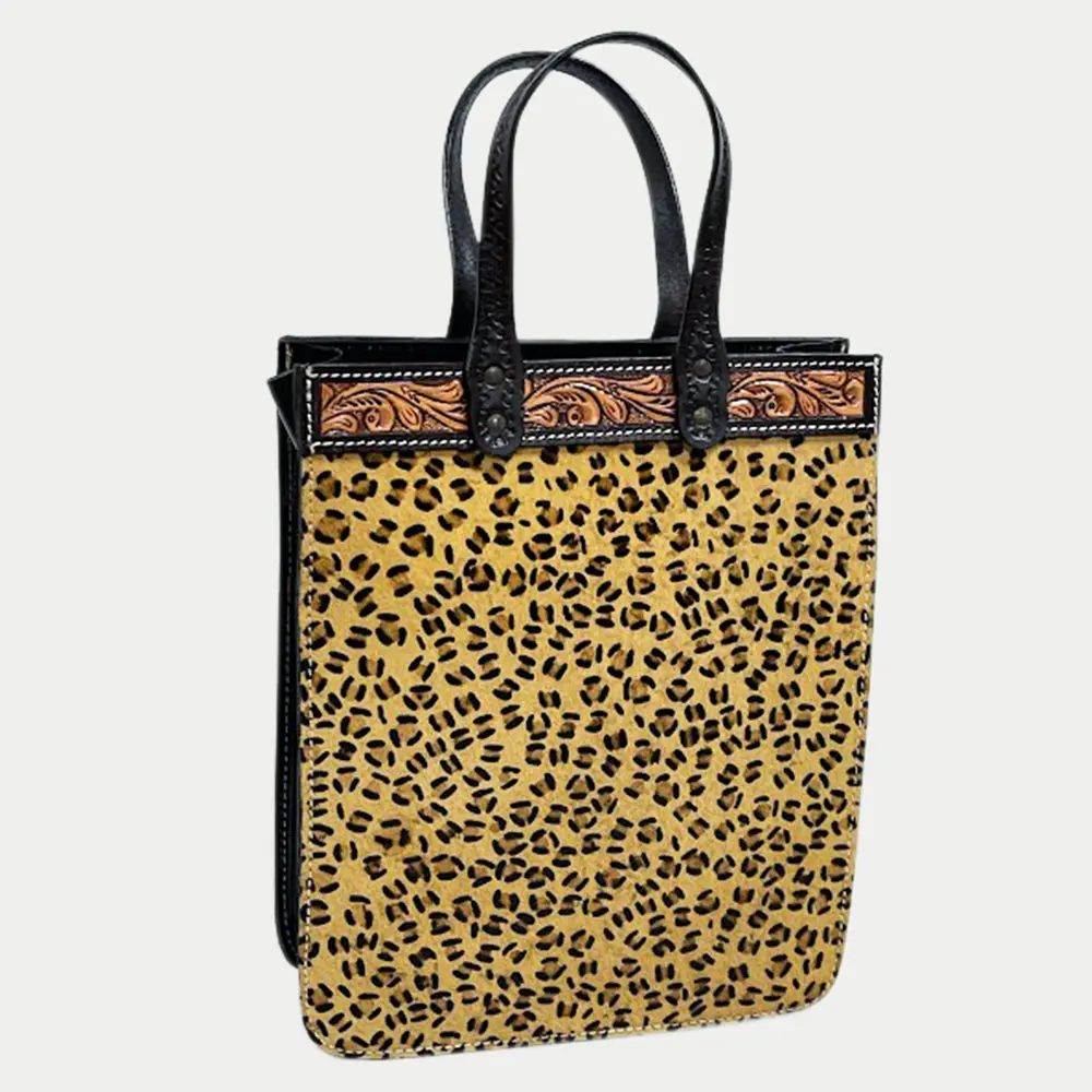 American Darling Tote Bag - Hand-Tooled Floral Leather & Hair-On Cowhide, Vegetable-Tanned Genuine Leather With Ykk Zipper 1