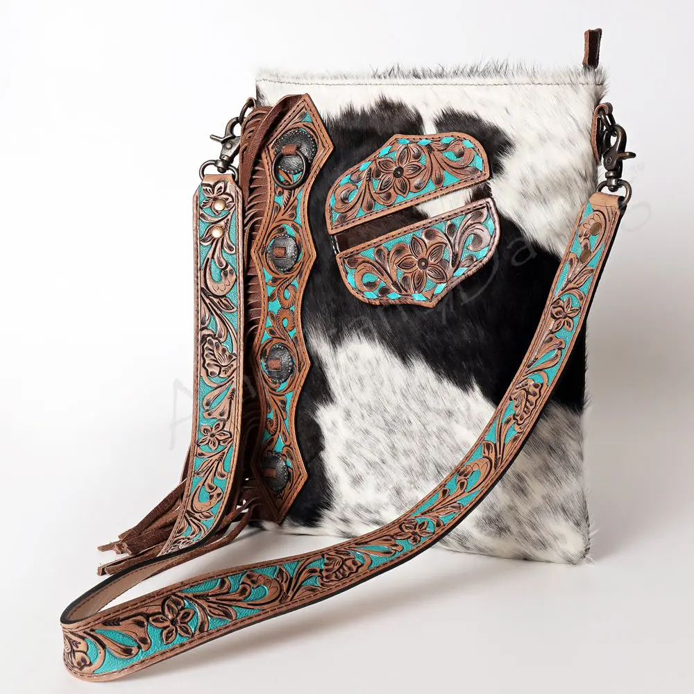 American Darling Women's Chaps Bag Western Hand Tooled Hair-On Genuine Leather Handbag And Ladies Purse 1