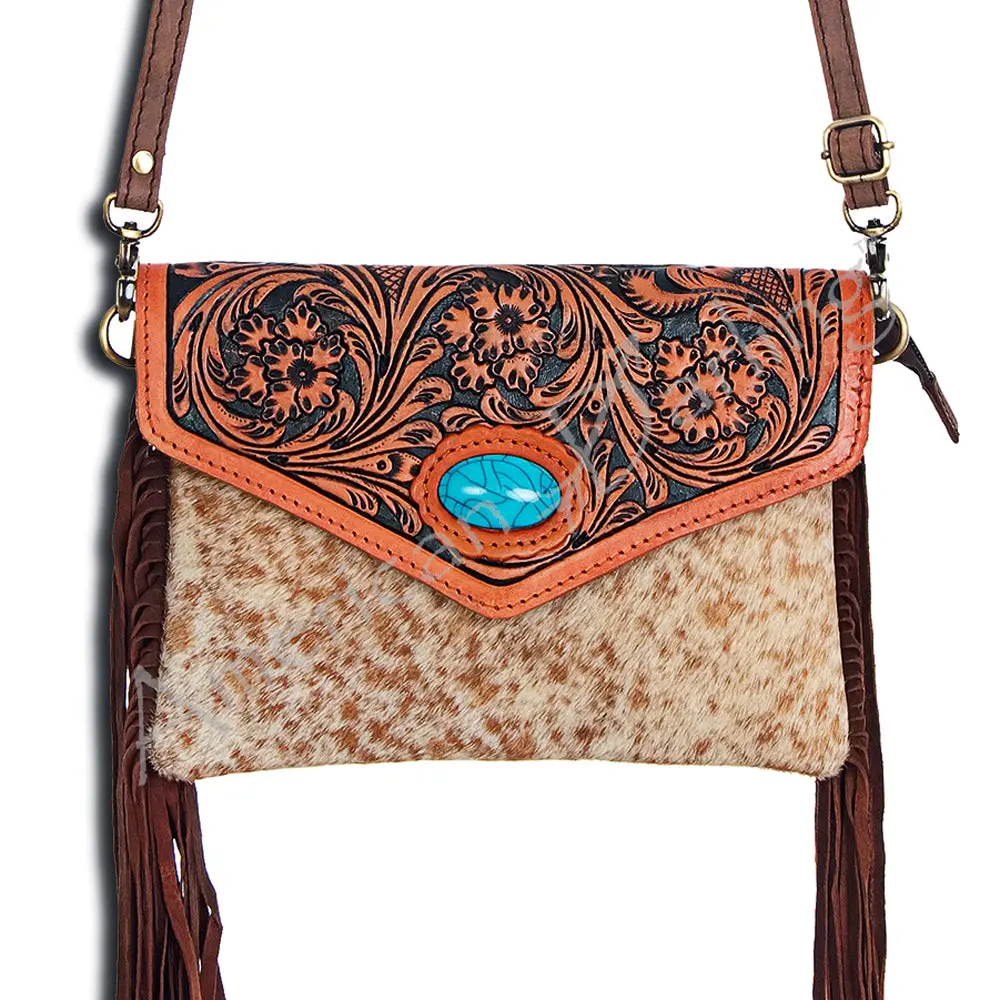 American Darling Envelope Hand Tooled Hair-On Genuine Leather Women Bag Western Handbag Purse | For Cute 1