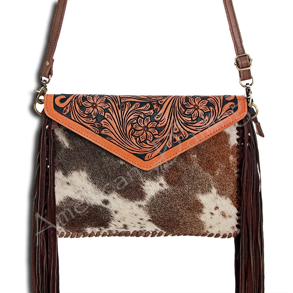 American Darling Envelope Hand Tooled Hair-On Genuine Leather Women Bag Western Handbag Purse | Purses For Cute 1