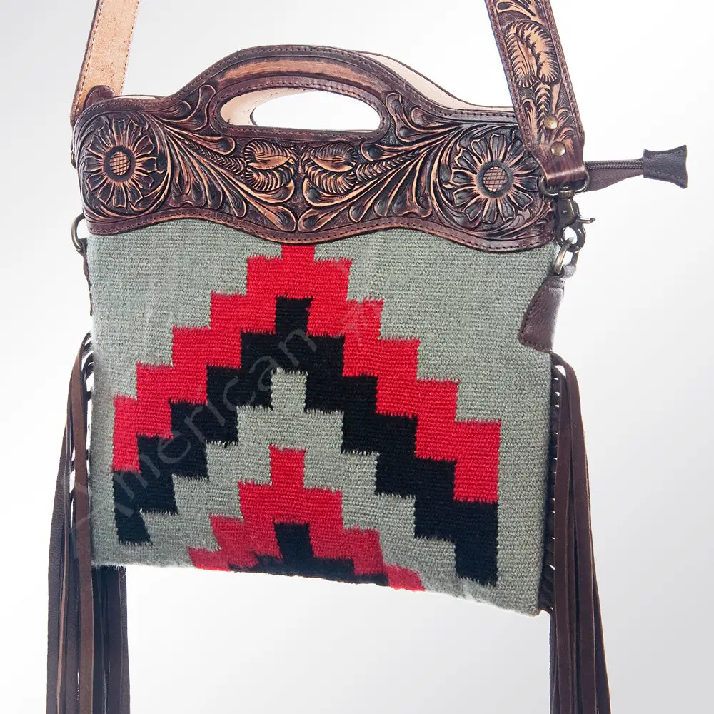 American Darling Clutch Hand Tooled Saddle Blanket Fabric Genuine Leather Western Women Bag Handbag Purse | Purses For Cute 1
