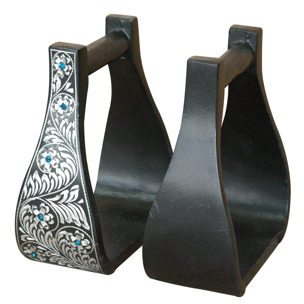 Hilason Horse Western Saddle Engraved Metal Roper Stirrups | Riding Roping Trail 1