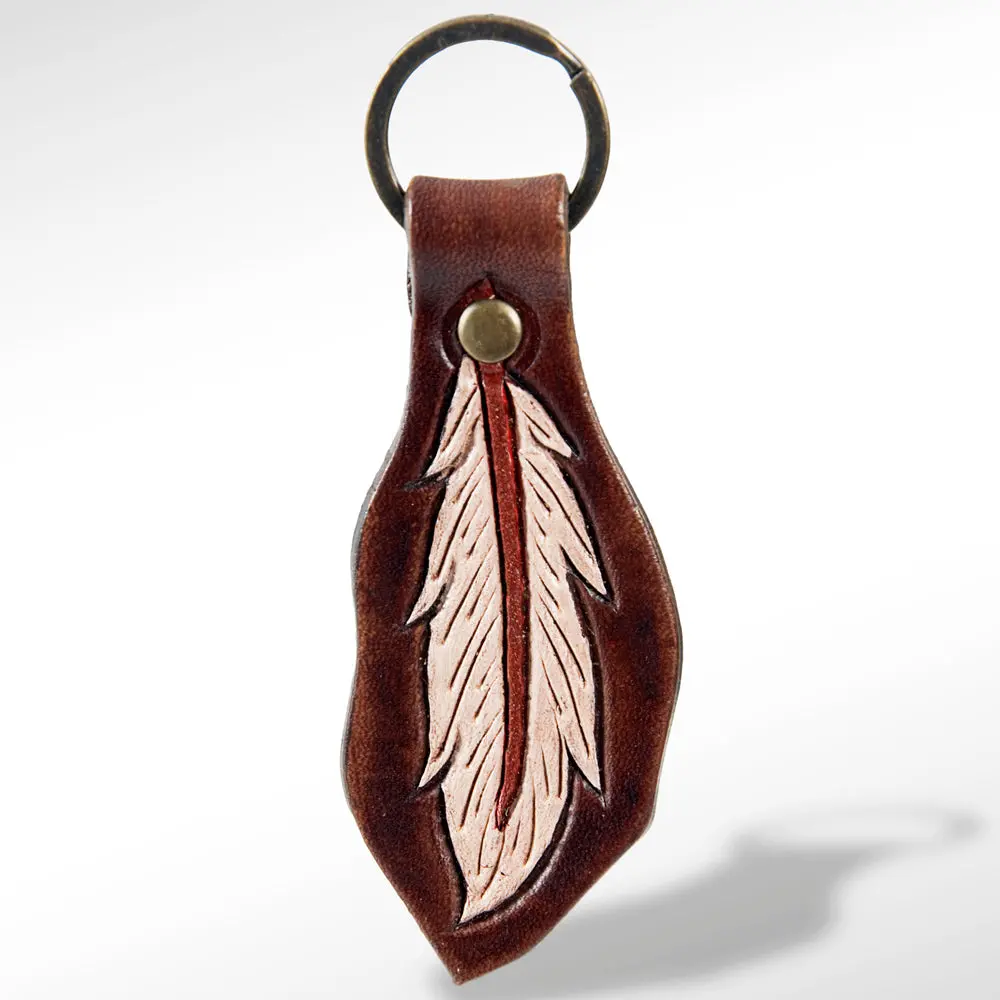 American Darling Adkr142 Hand Tooled Carved Genuine Leather Keyring 1