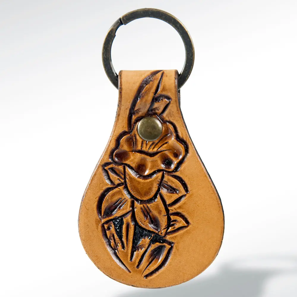 American Darling Adkr143 Hand Tooled Carved Genuine Leather Keyring 1