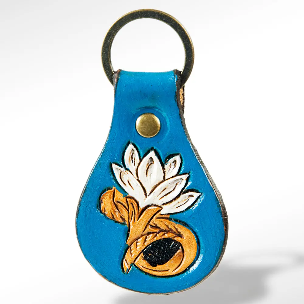 American Darling Adkr144 Hand Tooled Carved Genuine Leather Keyring 1