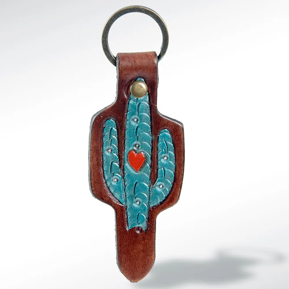 American Darling Adkr145 Hand Tooled Carved Genuine Leather Keyring 1