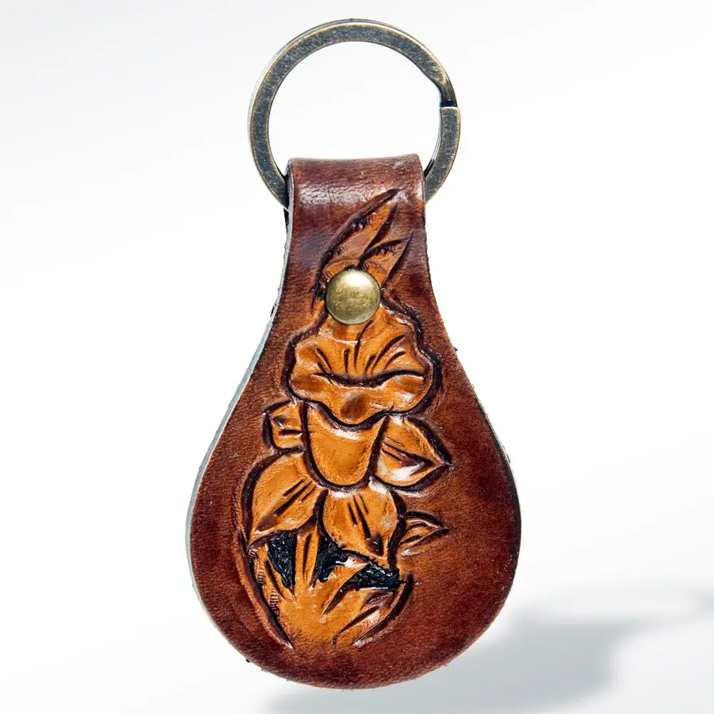 American Darling Adkr146 Hand Tooled Carved Genuine Leather Keyring 1