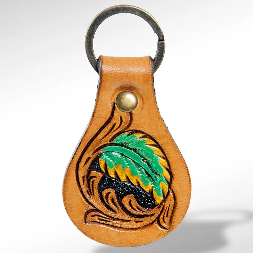 American Darling Adkr148 Hand Tooled Carved Genuine Leather Keyring 1