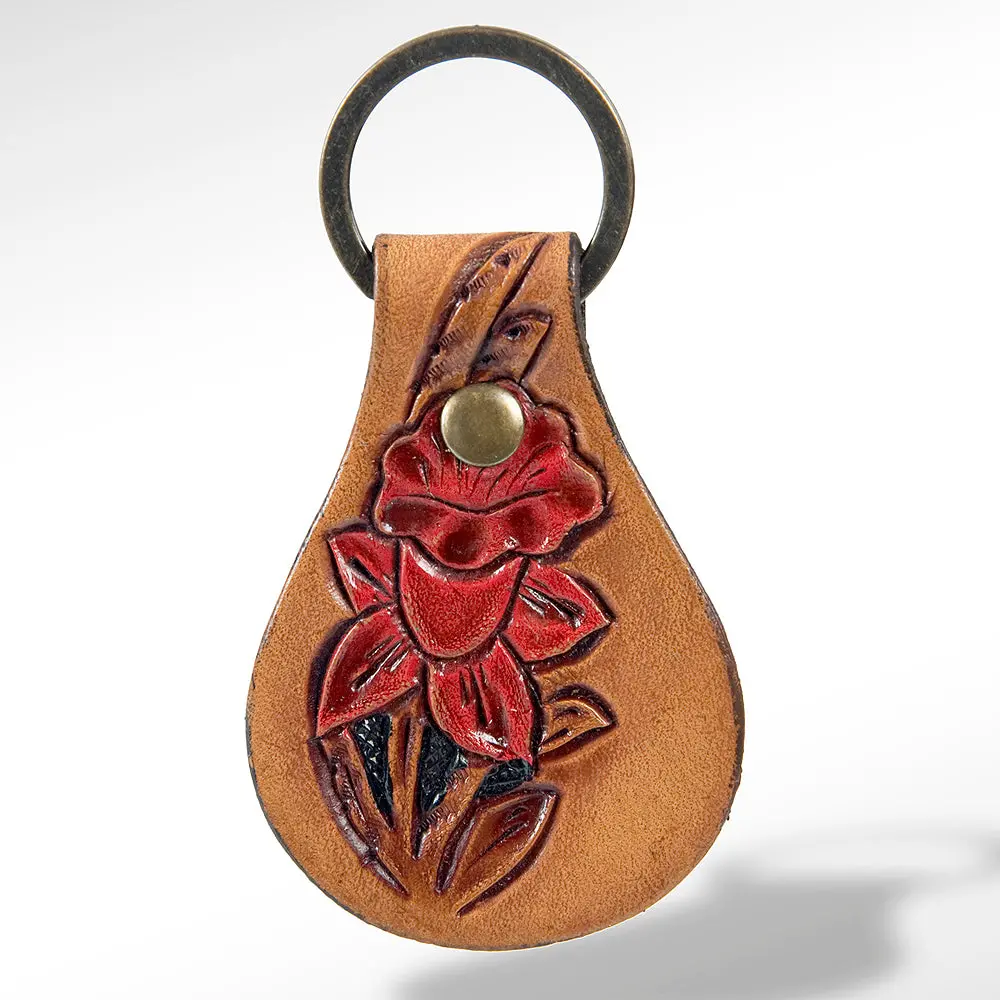 American Darling Adkr149 Hand Tooled Carved Genuine Leather Keyring 1