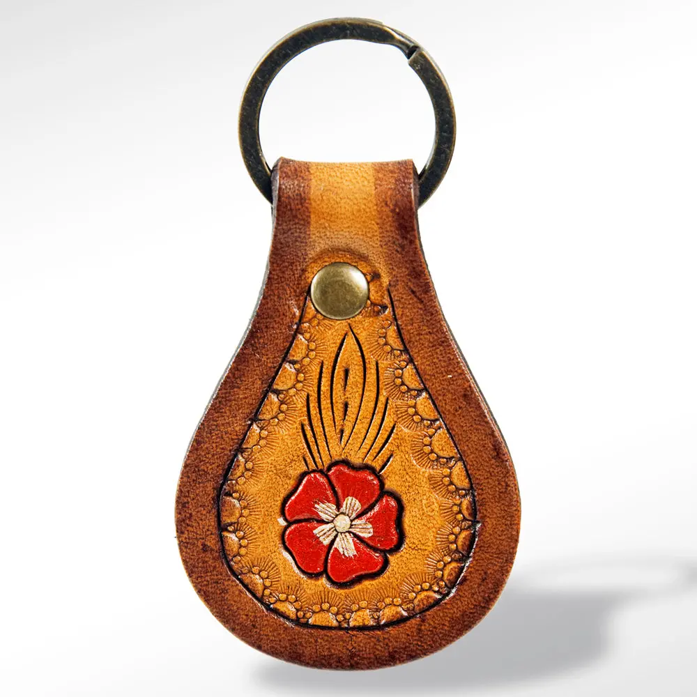 American Darling Adkr155 Hand Tooled Carved Genuine Leather Keyring 1
