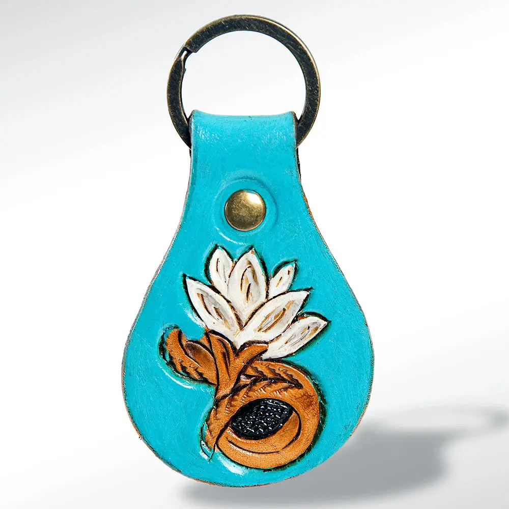 American Darling Adkr156 Hand Tooled Carved Genuine Leather Keyring 1