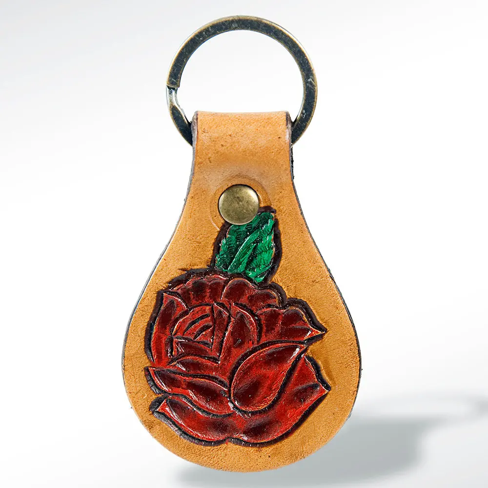 American Darling Adkr157 Hand Tooled Carved Genuine Leather Keyring 1