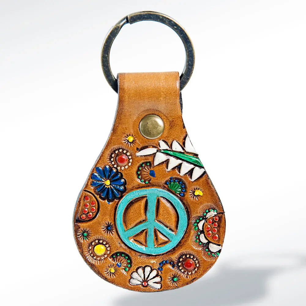 American Darling Adkr158 Hand Tooled Carved Genuine Leather Keyring 1