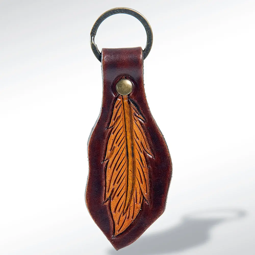 American Darling Adkr159 Hand Tooled Carved Genuine Leather Keyring 1