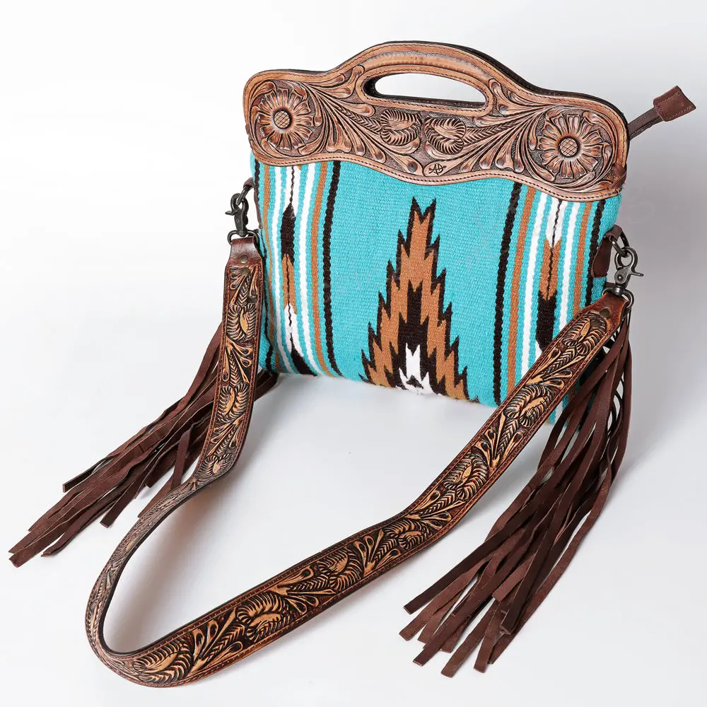 American Darling Clutch Hand Tooled Saddle Blanket Fabric Genuine Leather Western Women Bag Handbag Purse | Purses For Cute 1