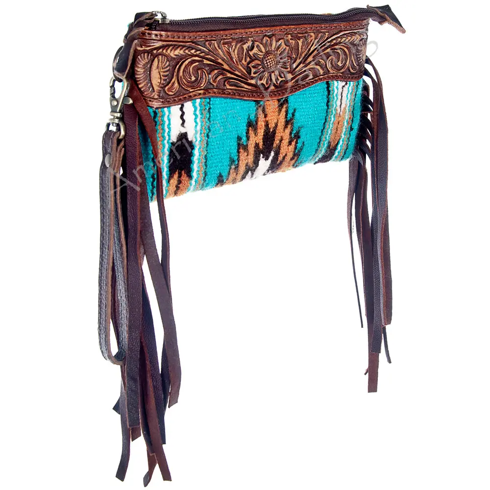 American Darling Wristlet Hand Tooled Saddle Blanket Genuine Leather Women Bag Western Handbag Purse | Travel 1