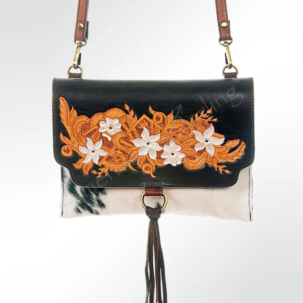 American Darling Women's Wallet Hand Tooled Hair On Genuine Leather Handbag And Ladies Purse 1