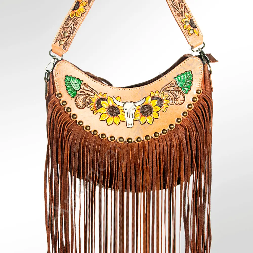 American Darling Crossbody Bag Hand Tooled Floral Carved Genuine Leather Crossbody With Fringes And Ykk Zipper 1
