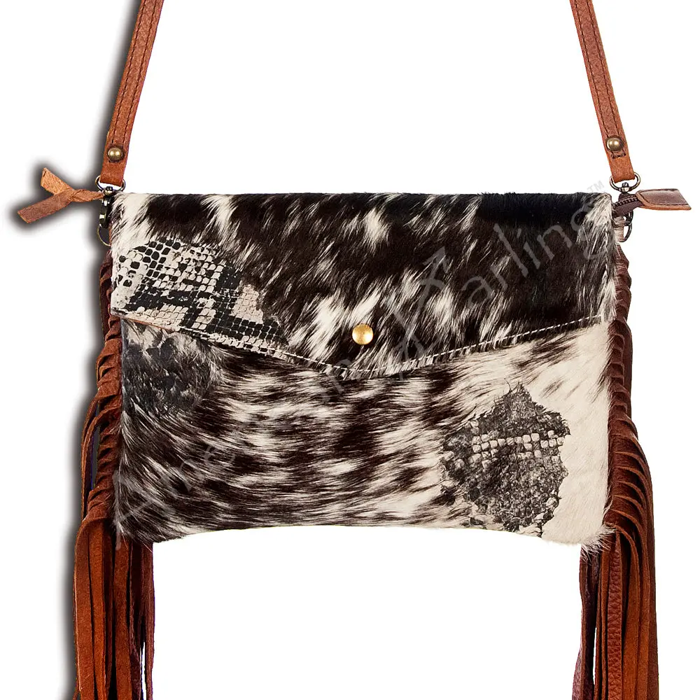 American Darling Wallet Bag, Hair-On Cowhide & Genuine Leather, Western Fringes, Vegetable Tanned Full Grain Leather 1