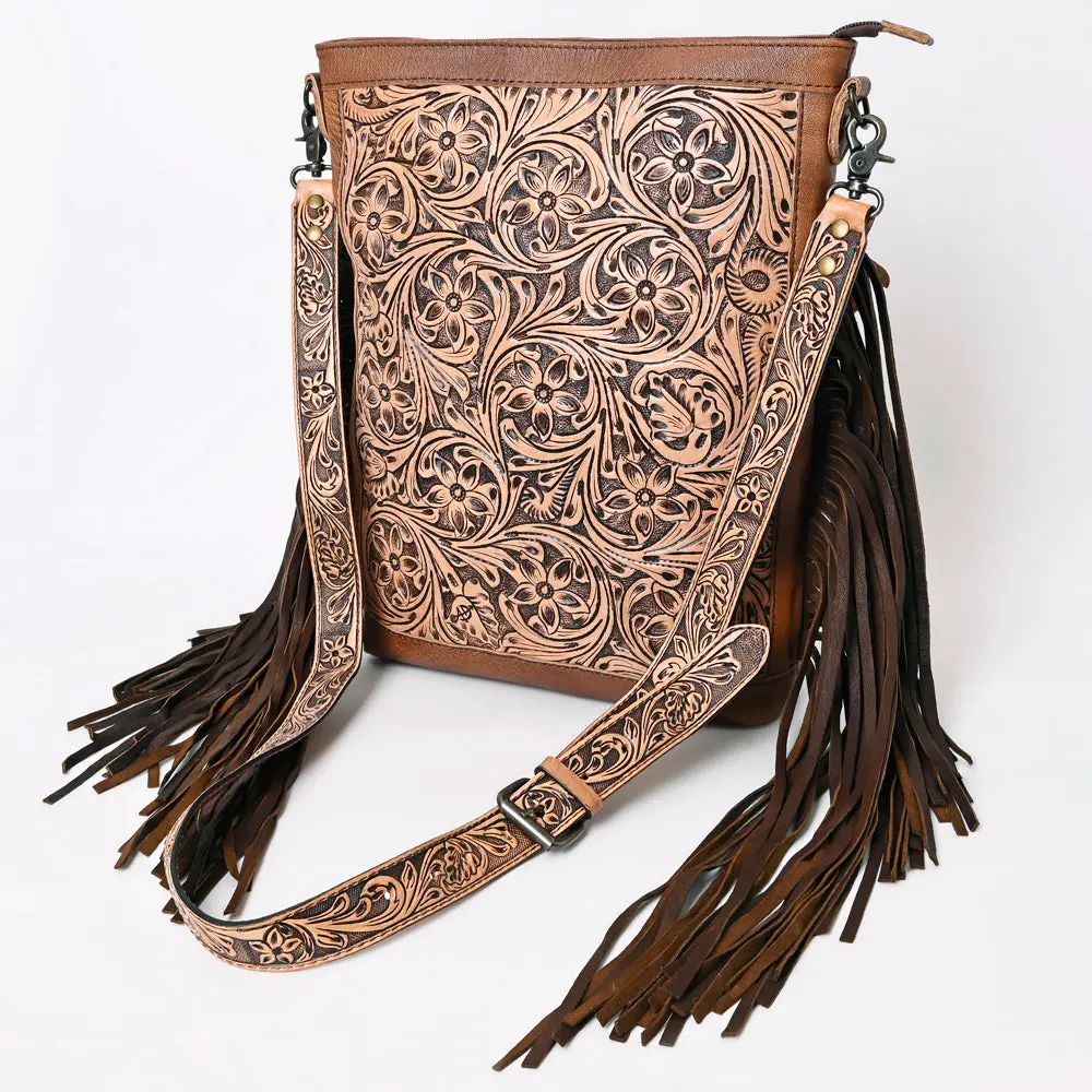 American Darling Large Cross Body Bag Hand Tooled Floral Carved Genuine Leather Fringe Crossbody Vegetable Tanned Leather 1