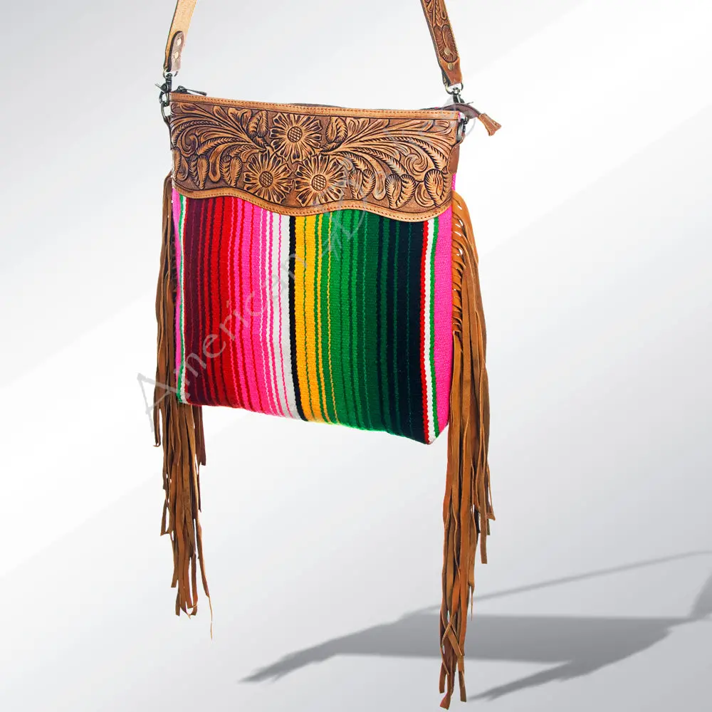 American Darling Signature Crossbody Hand Tooled Saddle Blanket Fabric Genuine Leather Western Women Bag Handbag Purse Cute 1