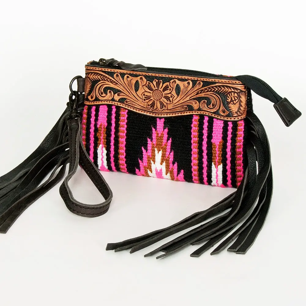 American Darling Clutch Hand Tooled Saddle Blanket Fabric Genuine Leather Western Women Bag Handbag Purse | Purses For Cute 1