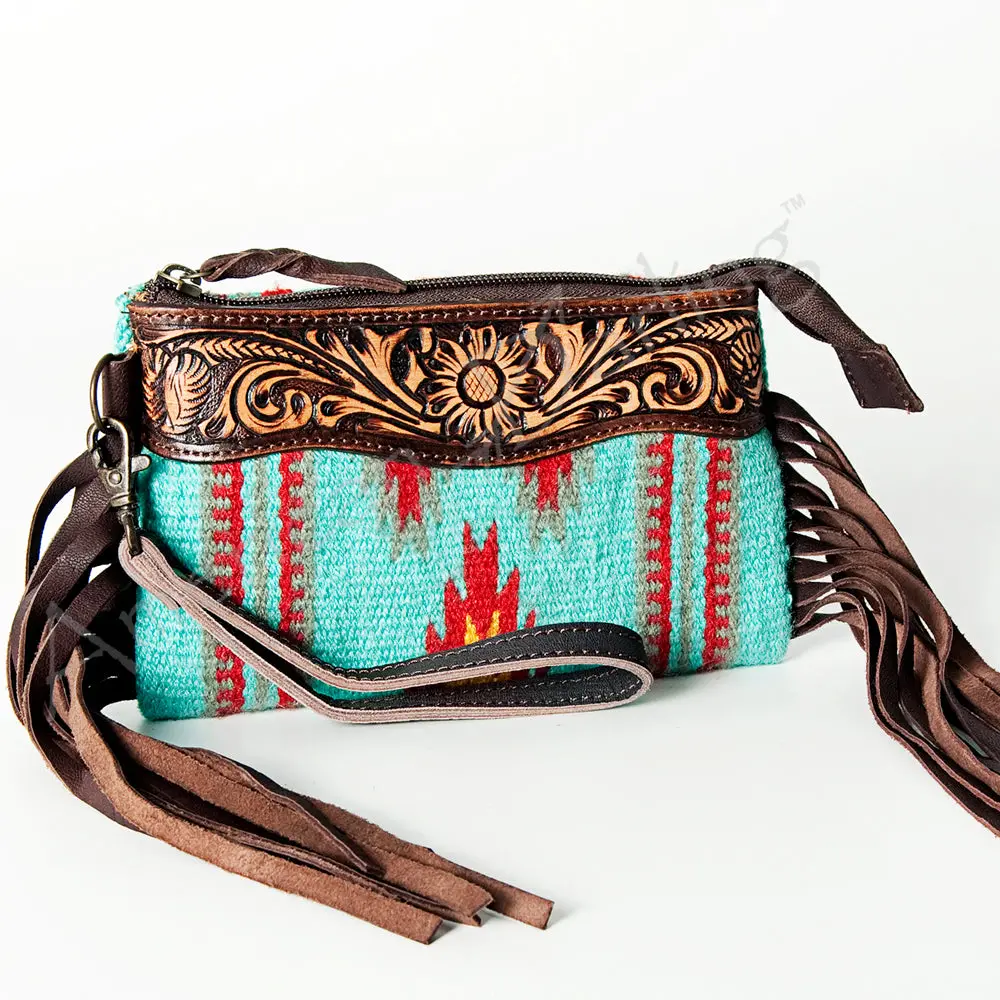 American Darling Wristlet Hand Tooled Saddle Blanket Genuine Leather Women Bag Western Handbag Purse | Travel 1