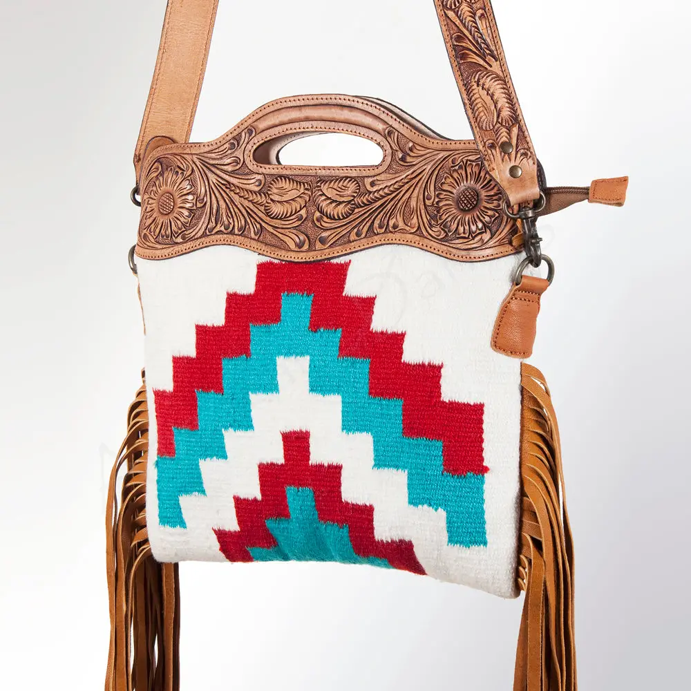 American Darling Clutch Hand Tooled Saddle Blanket Fabric Genuine Leather Western Women Bag Handbag Purse | Purses For Cute 1