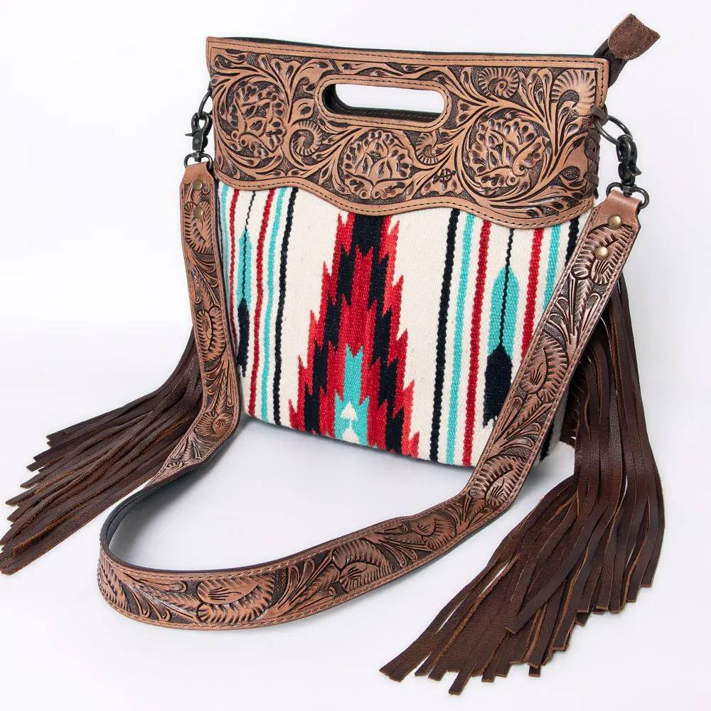 American Darling Clutch Hand Tooled Saddle Blanket Fabric Genuine Leather Western Women Bag Handbag Purse | Purses For Cute 1