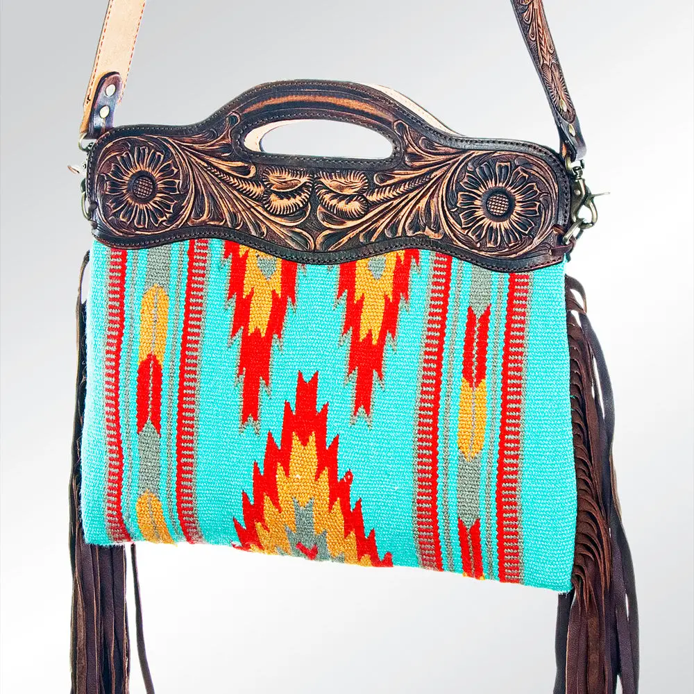 American Darling Clutch Hand Tooled Saddle Blanket Fabric Genuine Leather Western Women Bag Handbag Purse | Purses For Cute 1
