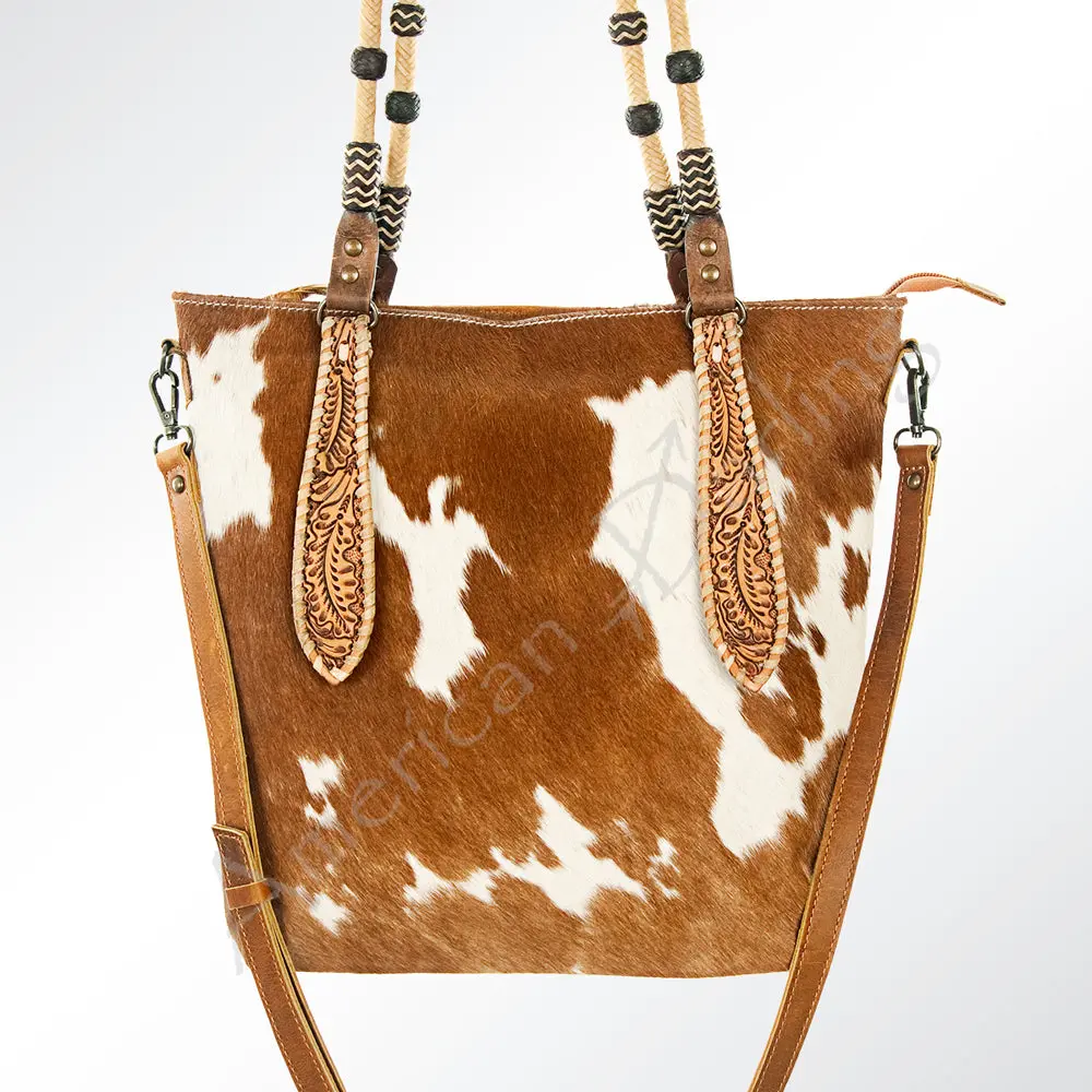 American Darling Tote Bag Hand Tooled Carved Hair-On Cowhide Genuine Leather Shoulder Purse With Ykk Zipper 1