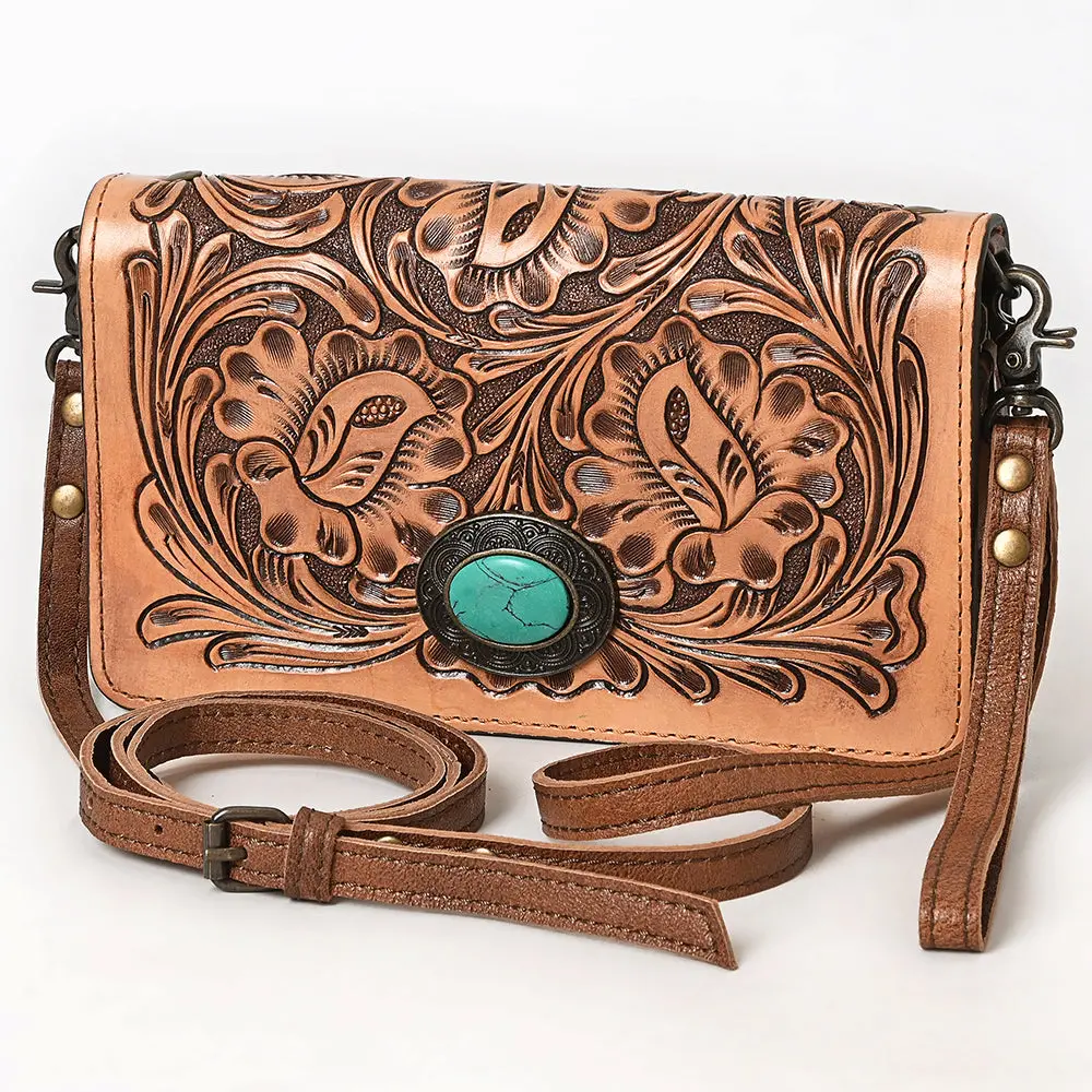 American Darling Organiser Bag Hand Tooled Floral Carved Genuine Leather Western Wallet With Concho And Ykk Zipper 1