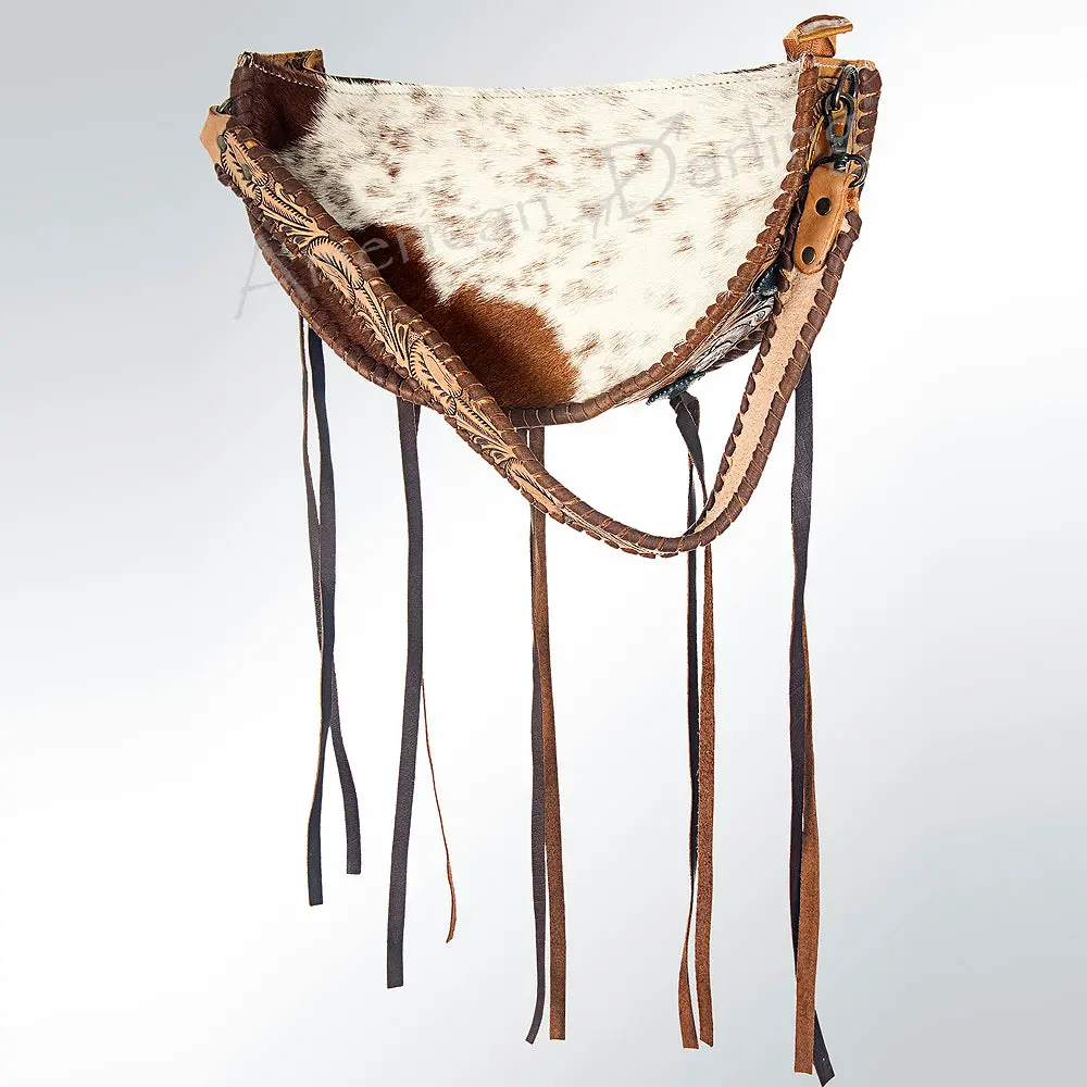 American Darling Hobo Bag Hand Tooled Floral Carved Hair-On Cowhide Genuine Leather Purse Fringes Braided Ykk Zipper 1