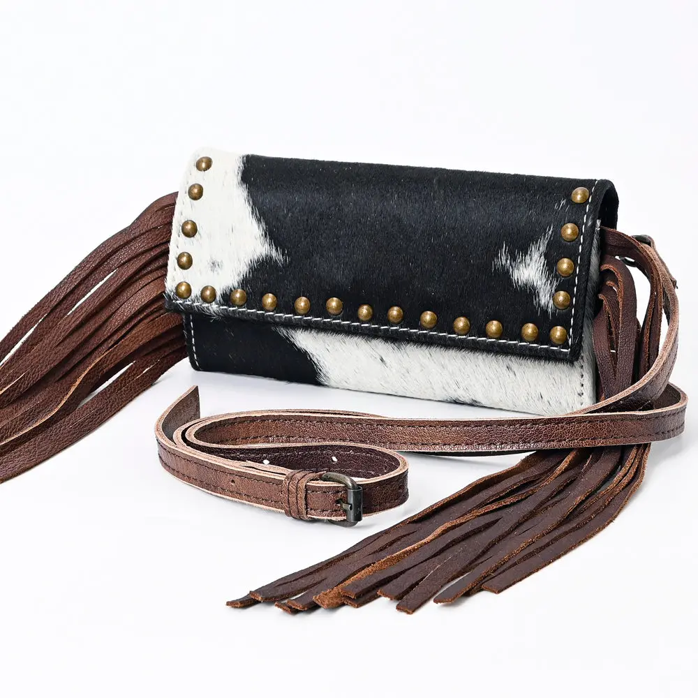 American Darling Wallet Bag Hair-On Cowhide Genuine Leather Western Purse Rivetted With Fringes And Ykk Zipper 1