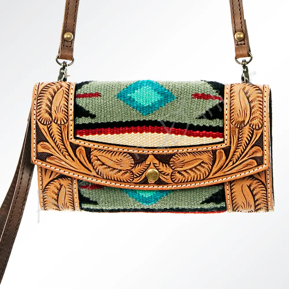American Darling Wallet Bag Hand Tooled Floral Carved Hand Woven Saddle Blanket Leather Purse With Ykk Zipper 1