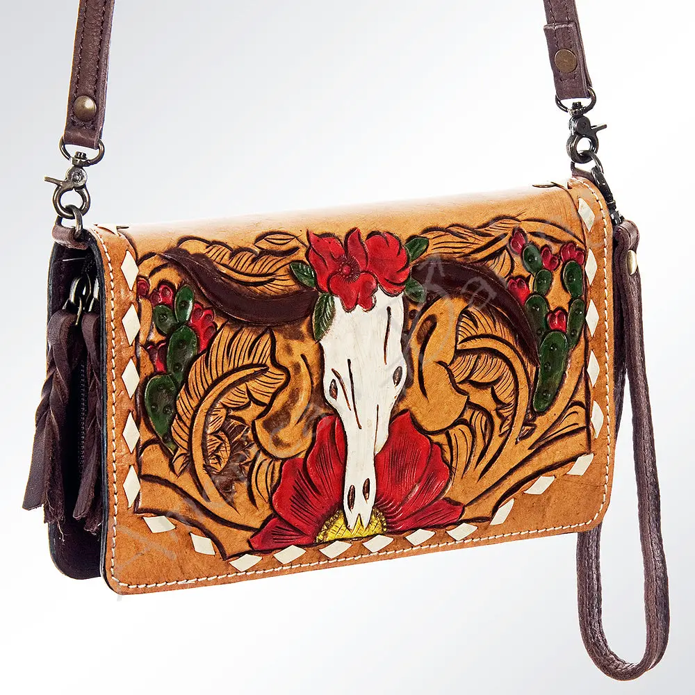 American Darling Organiser Bag Hand Tooled Floral Carved Longhorn Genuine Leather Wallet Buck Stitched With Ykk Zipper 1