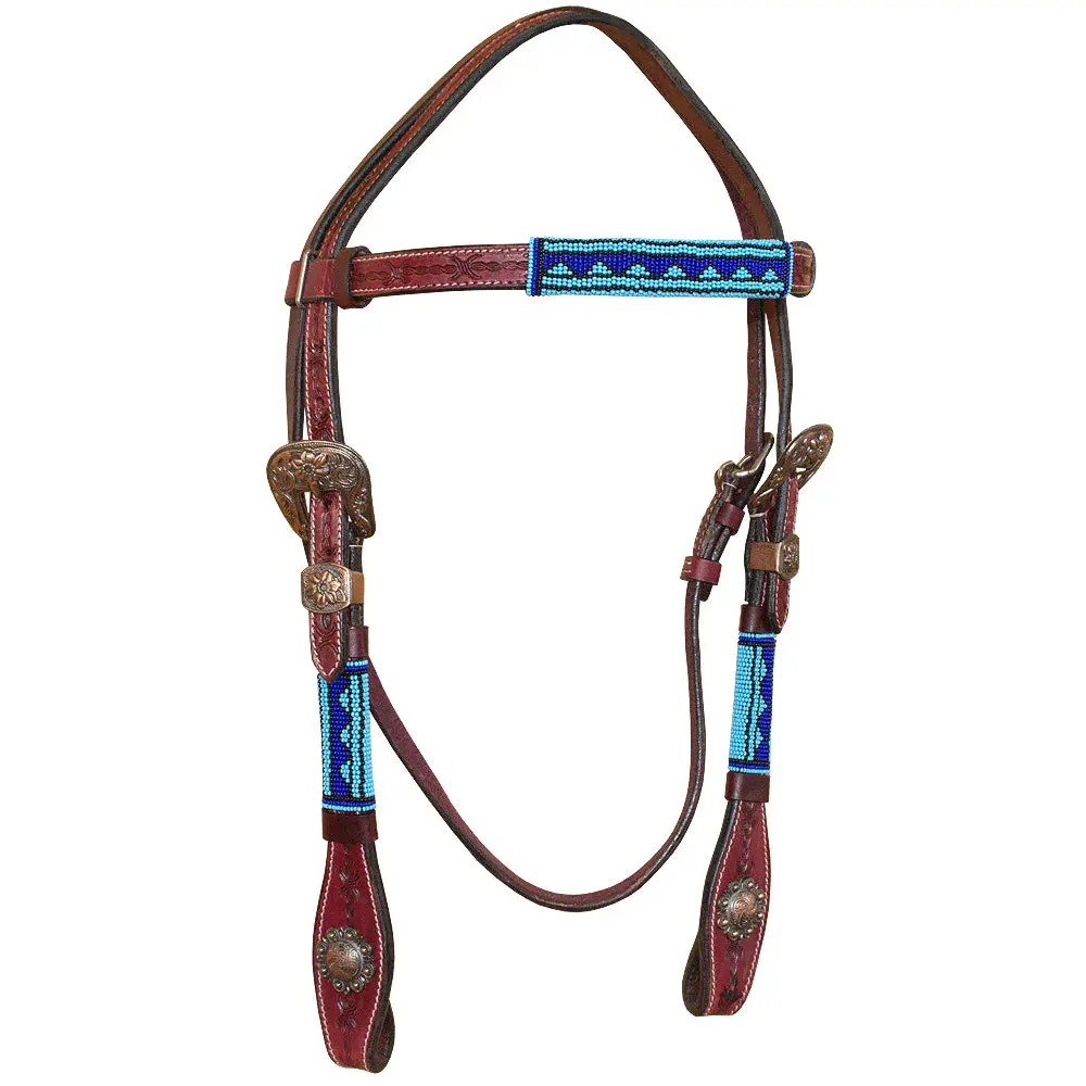 Western Horse Breast Collar Leather Dark Brown Barb Wire With Beaded 2