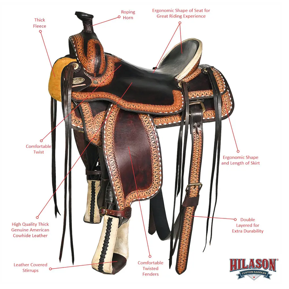 Hilason Western Horse Saddle American Leather Ranch Roping | Hand Tooled Wade & For Horses 2
