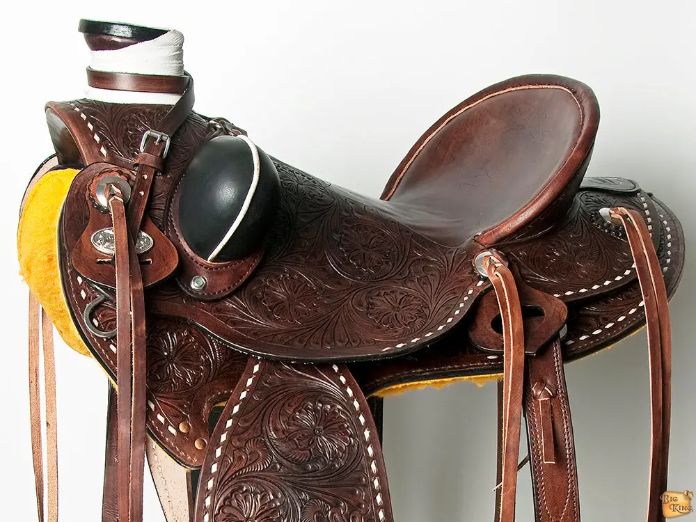 Hilason Western Horse Wade Saddle American Leather Trail Barrel Dark Brown | Hand Tooled & Roping For Horses 2