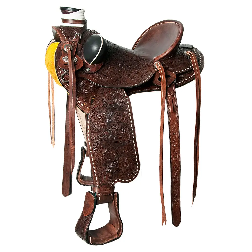 Hilason Western Horse Wade Saddle American Leather Trail Barrel Dark Brown | Hand Tooled & Roping For Horses 1