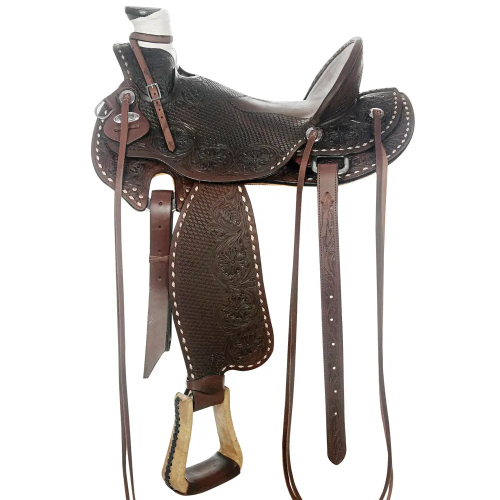Hilason Western Horse Wade Saddle American Leather Ranch Roping Dark Brown | Hand Tooled & For Horses 1