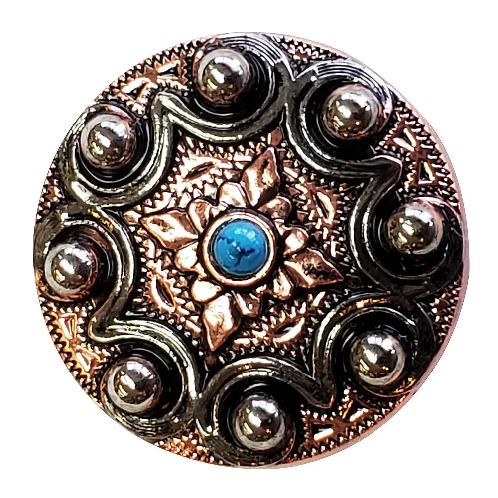 Hilason Western Screw Back 2 Tone Finishing Concho W/ Turquoise Crystal 1