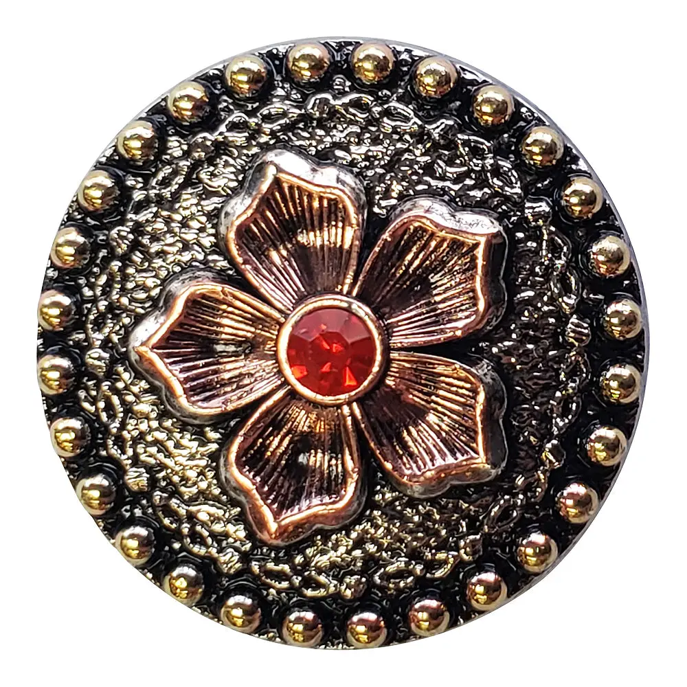 Hilason Western Screw Back Antique Brass Finish Concho W/ Red Rhinestones 1