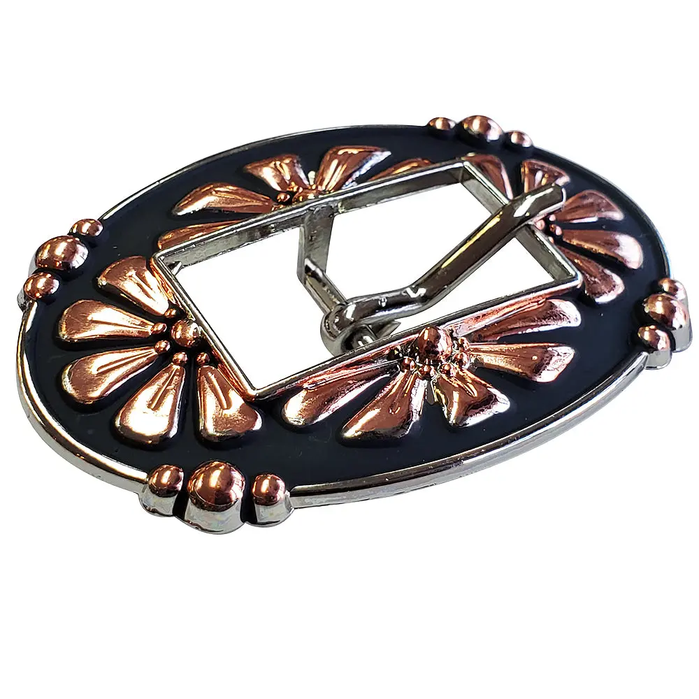 3/4 In Hilason Western Style Floral Belt Buckle 2-Tone Finishing Concho Black Tack Headstall 1