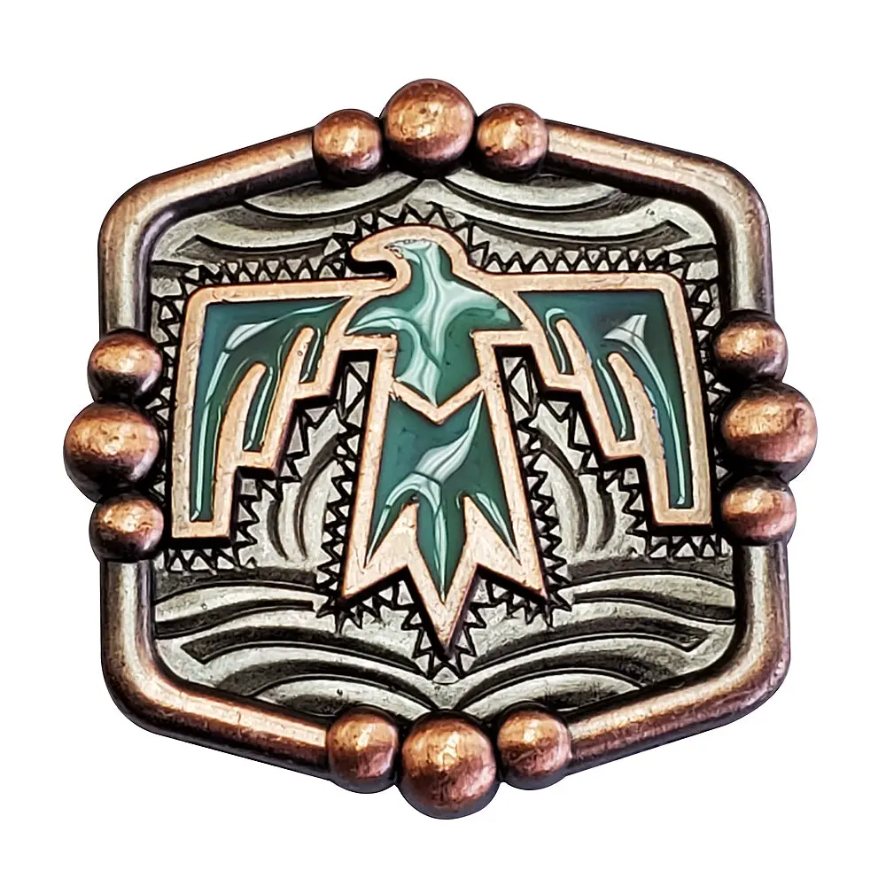 1 1/2" Hilason Western Horse Concho Antique Copper Turquoise Enamel Brown 1