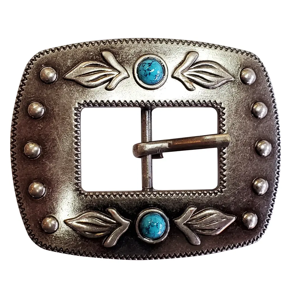 Hilason Western Antique Nickel Finishing Buckle Concho W/ Turquoise Stone 1