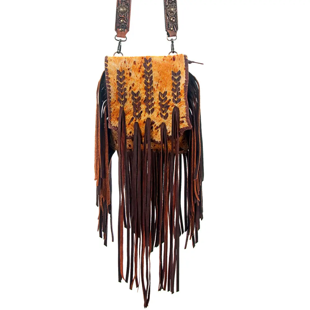 American Darling Wallet Bag Hand Tooled Floral Strap Hair-On Cowhide Leather Crossbody Purse Fringes With Ykk Zipper 1