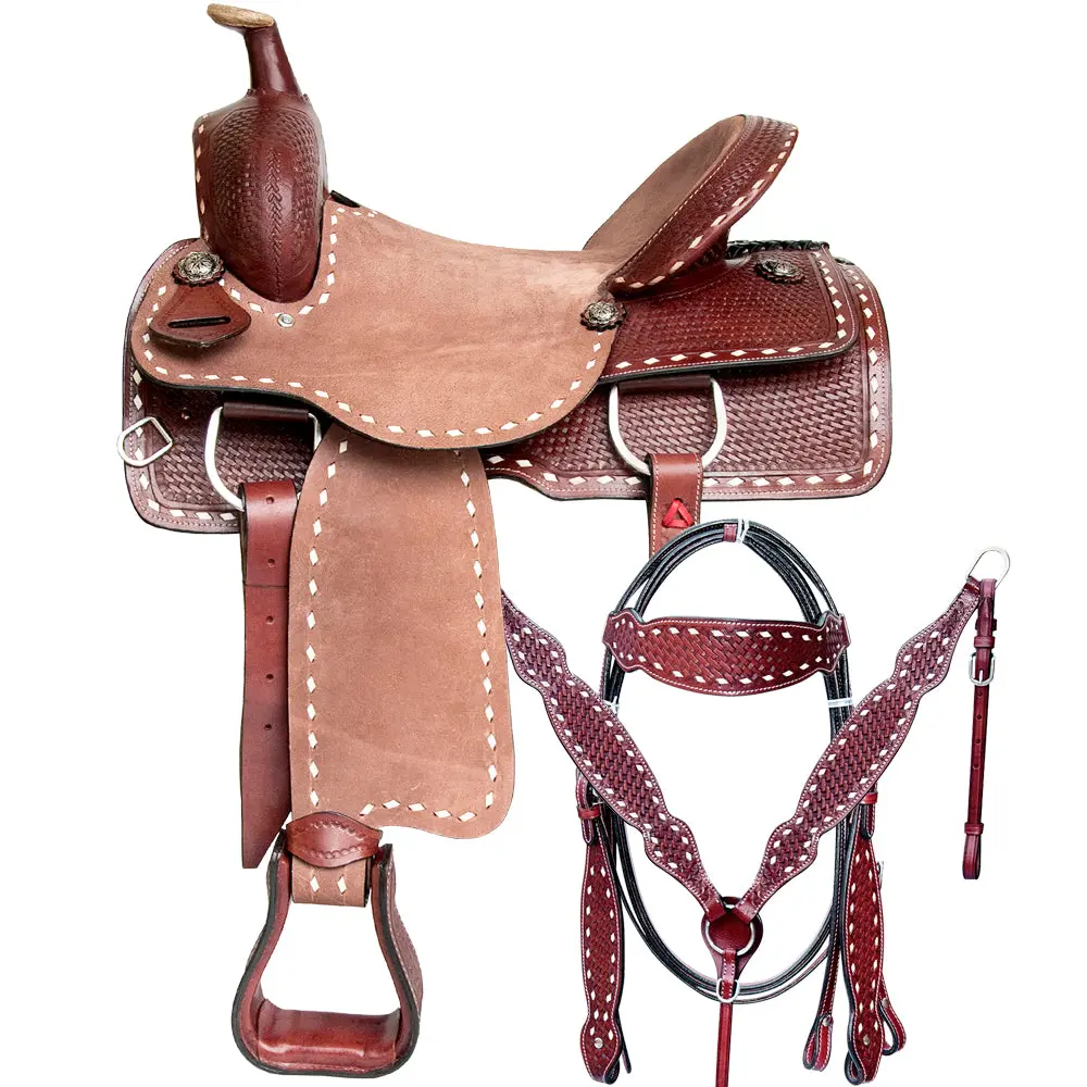 Comfytack Western Saddle Leather Trail Tack Hand Tooled Brown/Tan | Western Saddle | Saddle For Horses | Horse Tack Set 1