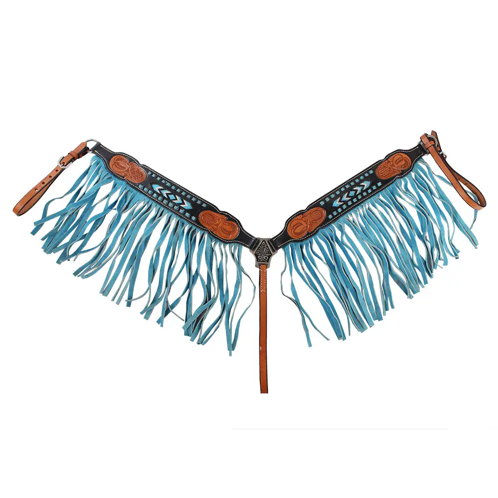 Hilason Western Horse Hand Tooled Genuine Leather Breast Collar Tan 1
