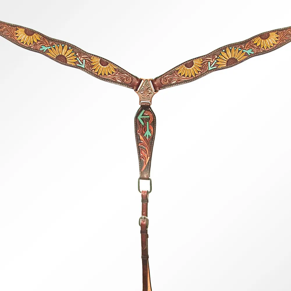 American Darling Western Horse Floral Headstall Breast Collar Genuine Leather Brown 1